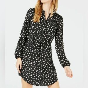 Maison Jules Women's Black Floral Long-Sleeved Shirt Dress Sz. MEDIUM